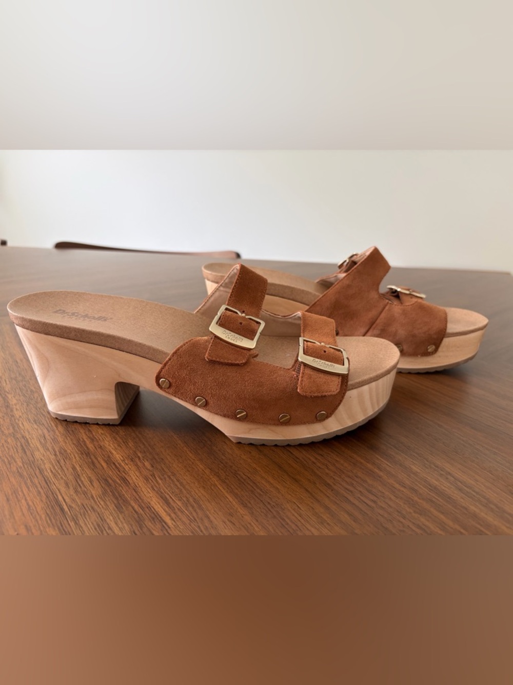 Dr Scholl’s Original Collection Suede Wood Clog Sandals Brown US 11M Buckle